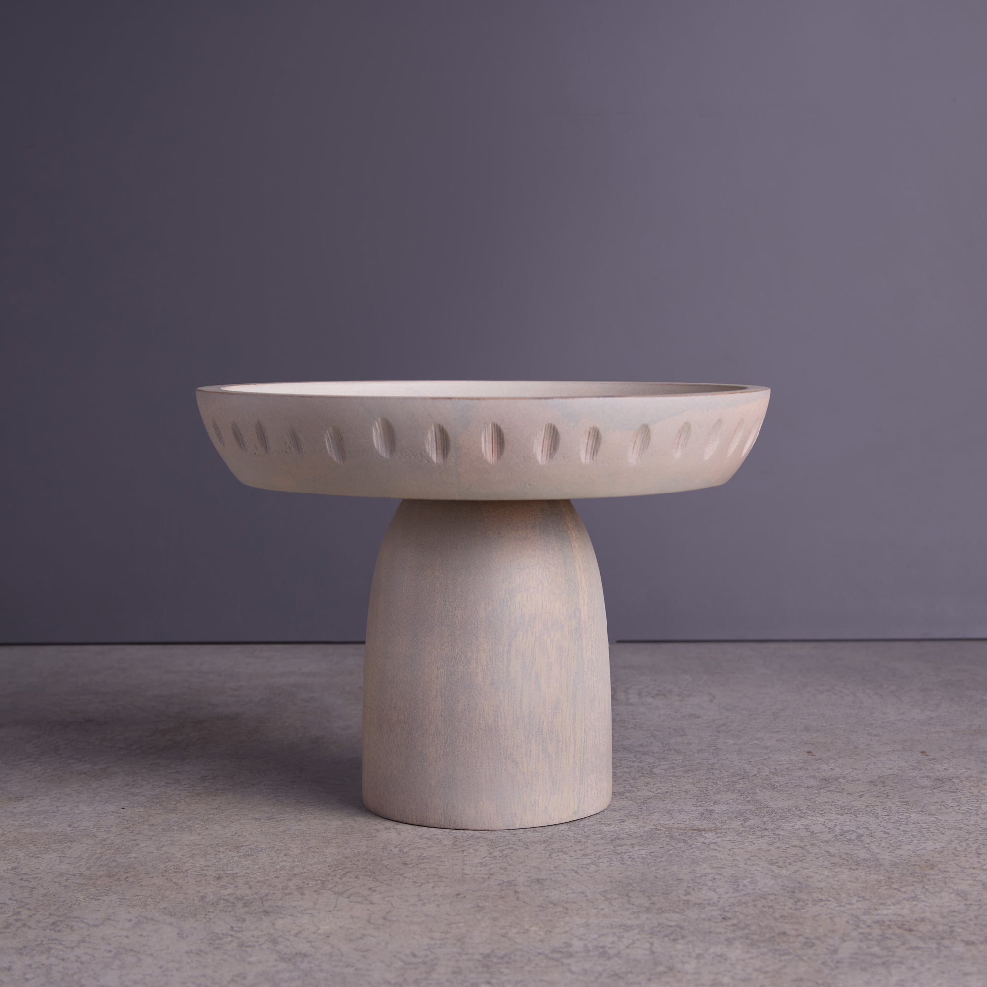 Moku Kake White Wooden Pedestal Bowl