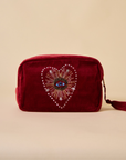 Embroidered Evil Eye Maroon Velvet Utility Pouches - Set of 3