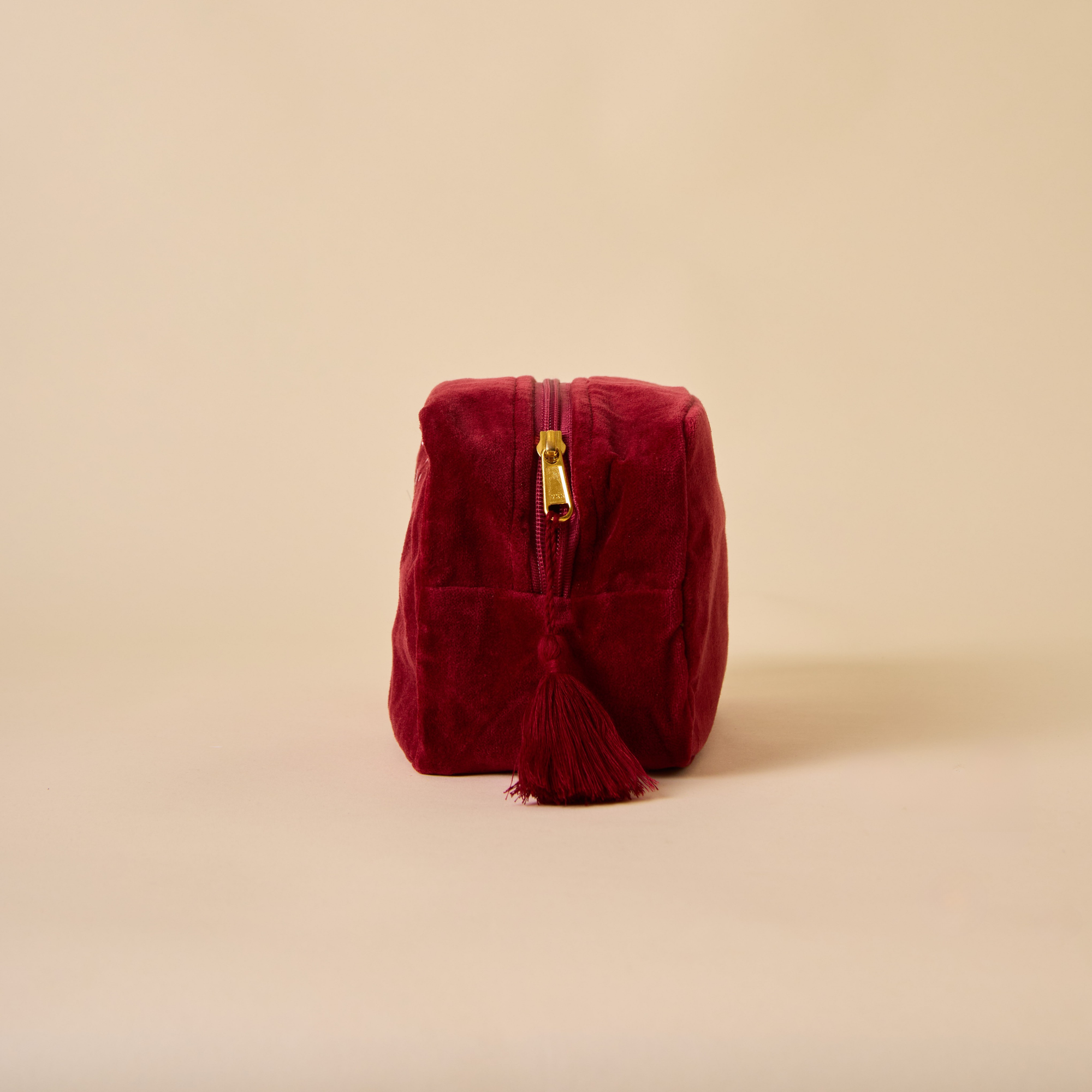 Embroidered Evil Eye Maroon Velvet Makeup Pouch