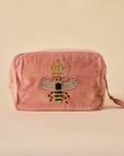 Embroidered Bumble Bee Pink Velvet Makeup Pouch