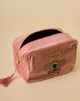 Embroidered Bumble Bee Pink Velvet Makeup Pouch