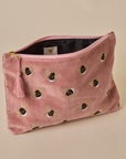 Embroidered Bumble Bee Pink Velvet Travel Pouch
