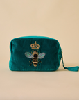 Embroidered Bumble Bee Teal Velvet Utility Pouches - Set of 3