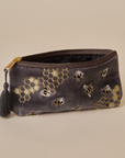 Embroidered Bumble Bee Grey Velvet Pencil Pouch
