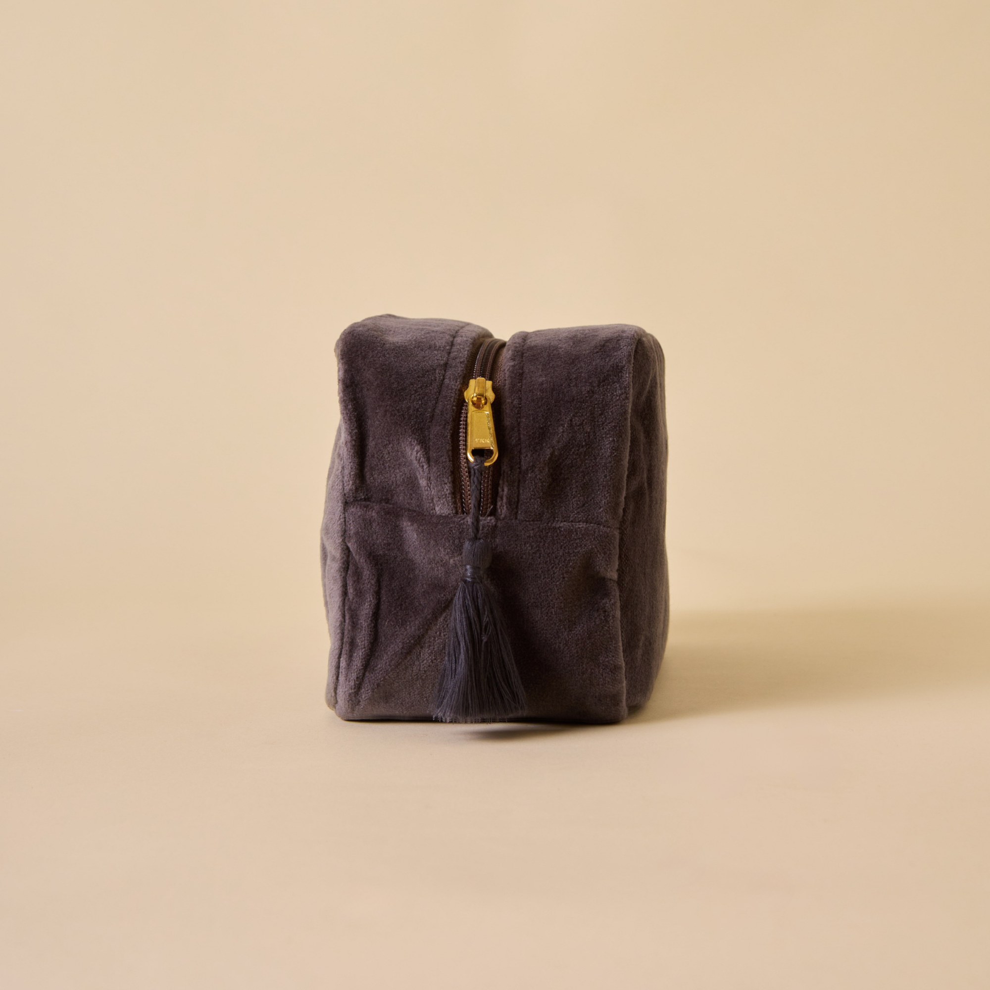 Embroidered Bumble Bee Grey Velvet Makeup Pouch