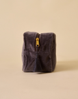 Embroidered Bumble Bee Grey Velvet Makeup Pouch