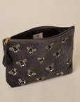 Embroidered Bumble Bee Grey Velvet Travel Pouch