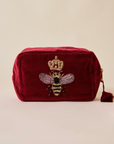 Embroidered Bumble Bee Maroon Valvet Utility Pouches - Set of 3