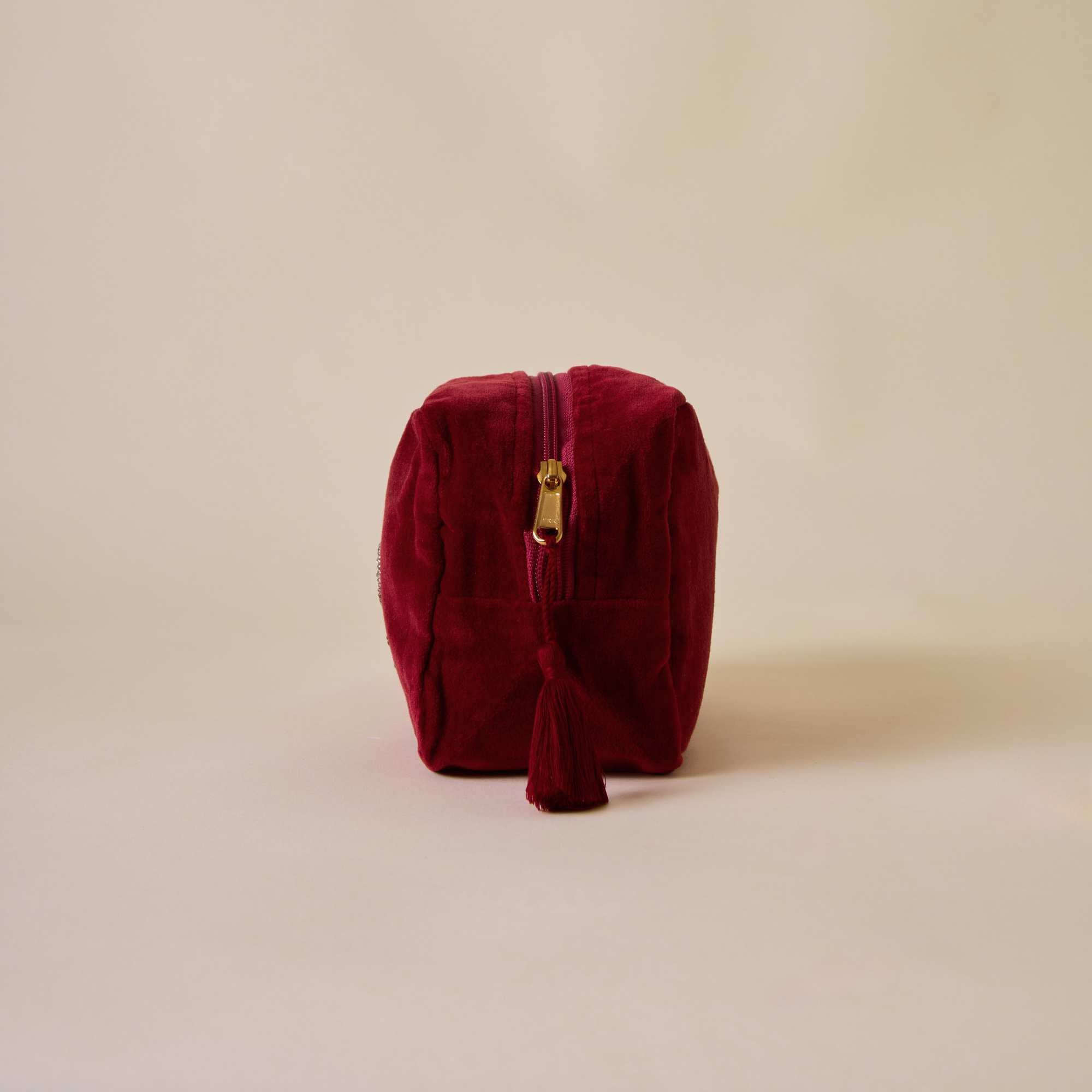 Embroidered Bumble Bee Velvet Maroon Makeup Pouch