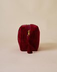 Embroidered Bumble Bee Velvet Maroon Makeup Pouch
