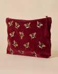 Embroidered Bumble Bee Maroon Velvet Travel Pouch