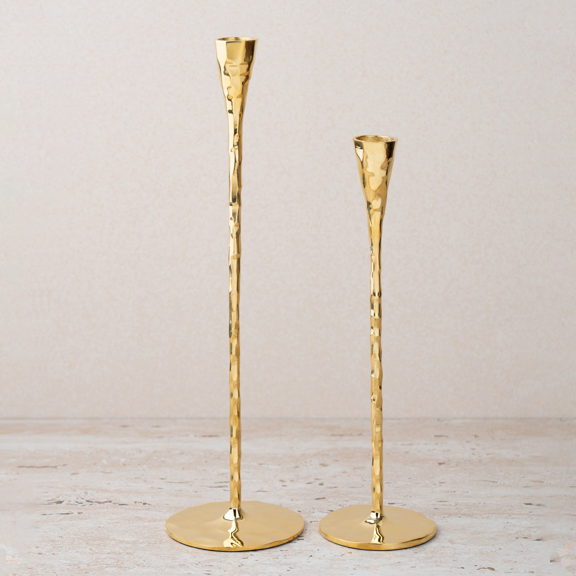 Polished Hammered Brass Candle Holder