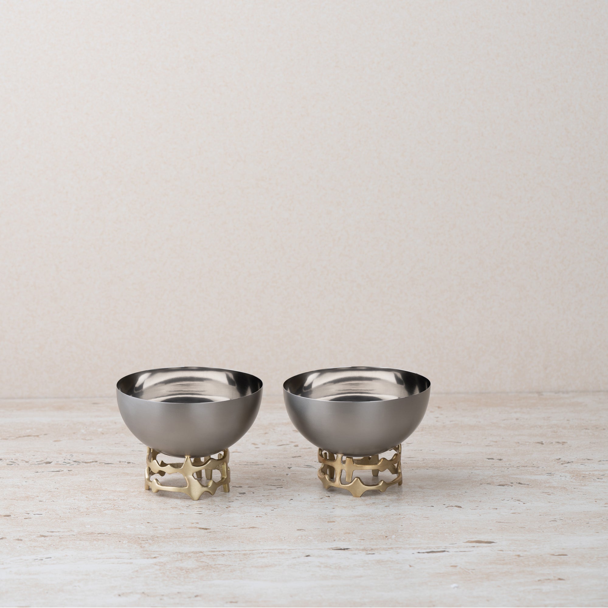 Totem Stainless Steel Snack Bowl with a Brass Base