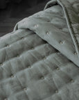 Pale Green Quilted Stitch Cotton Linen Bedspread