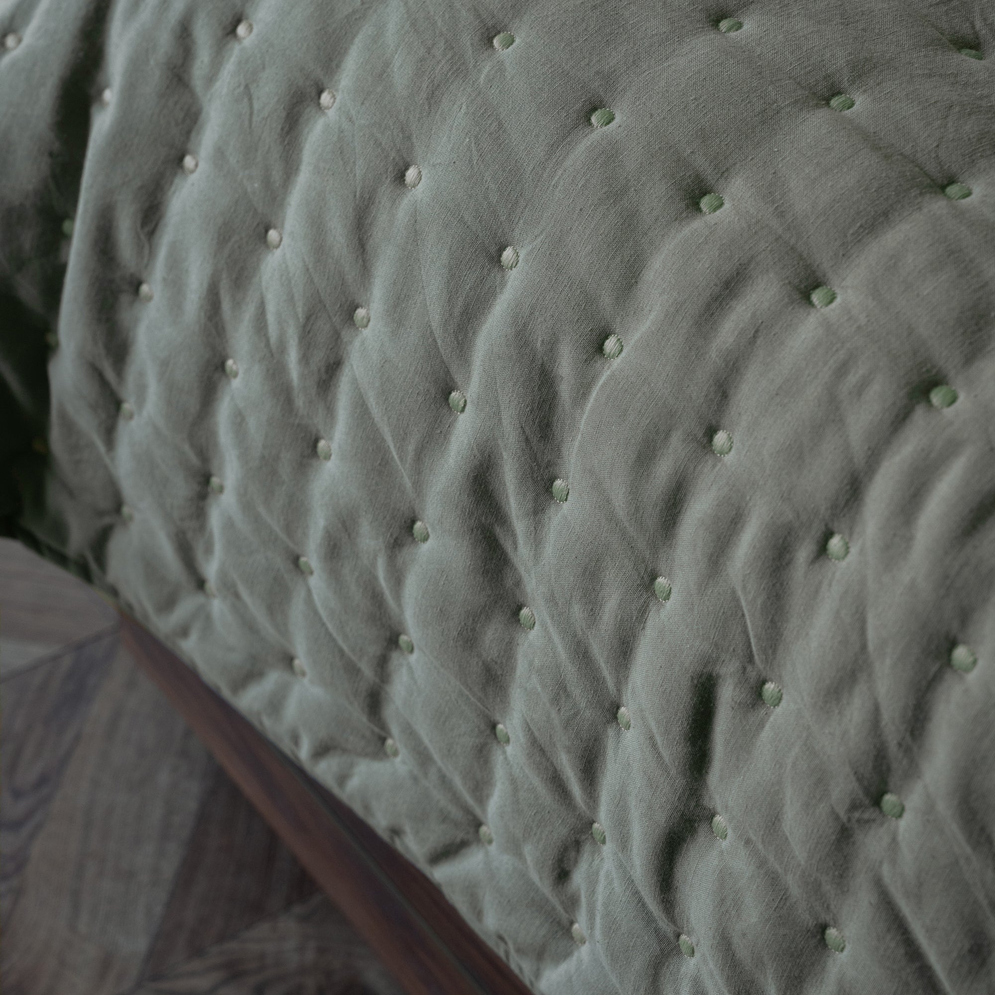 Pale Green Quilted Stitch Cotton Linen Bedspread