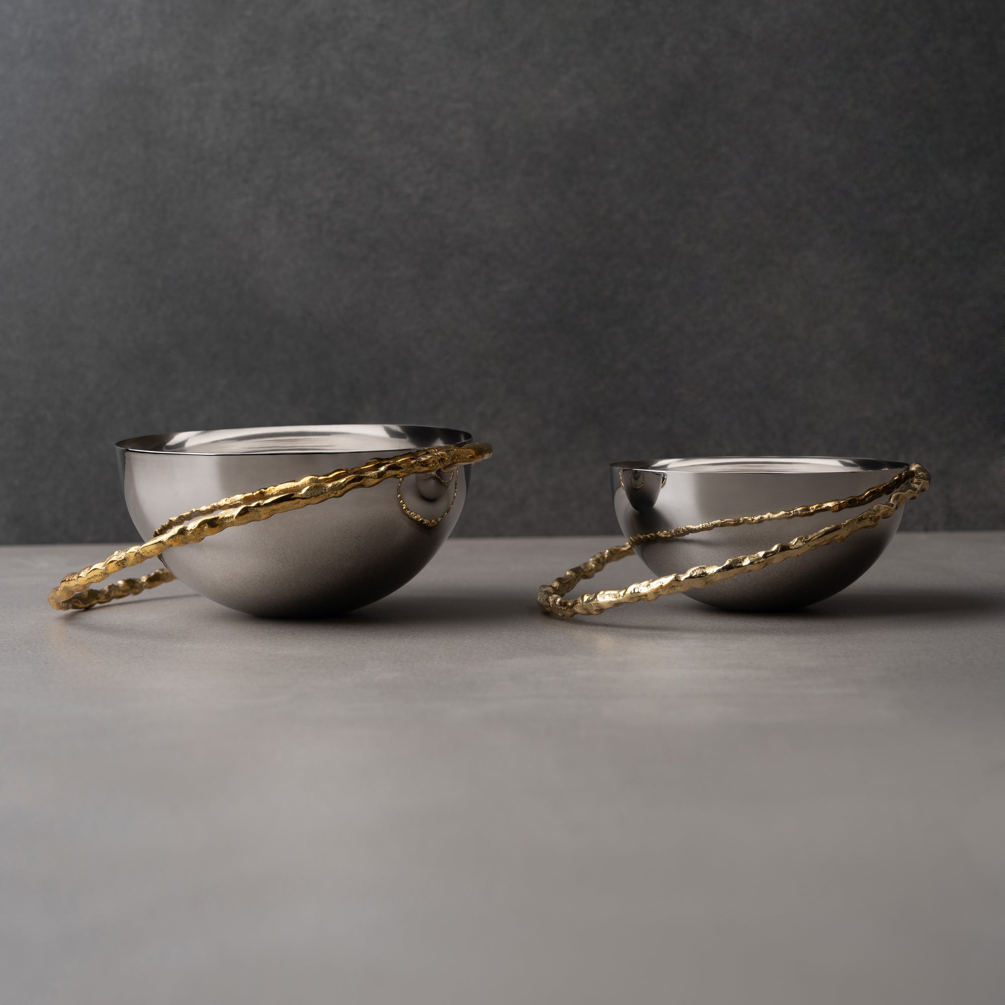 Rockman Stainless Steel Bowl with a Hammered Brass Accent