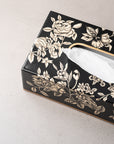 Peony Black Hand-Painted Rectangular Metal Tissue Box Cover
