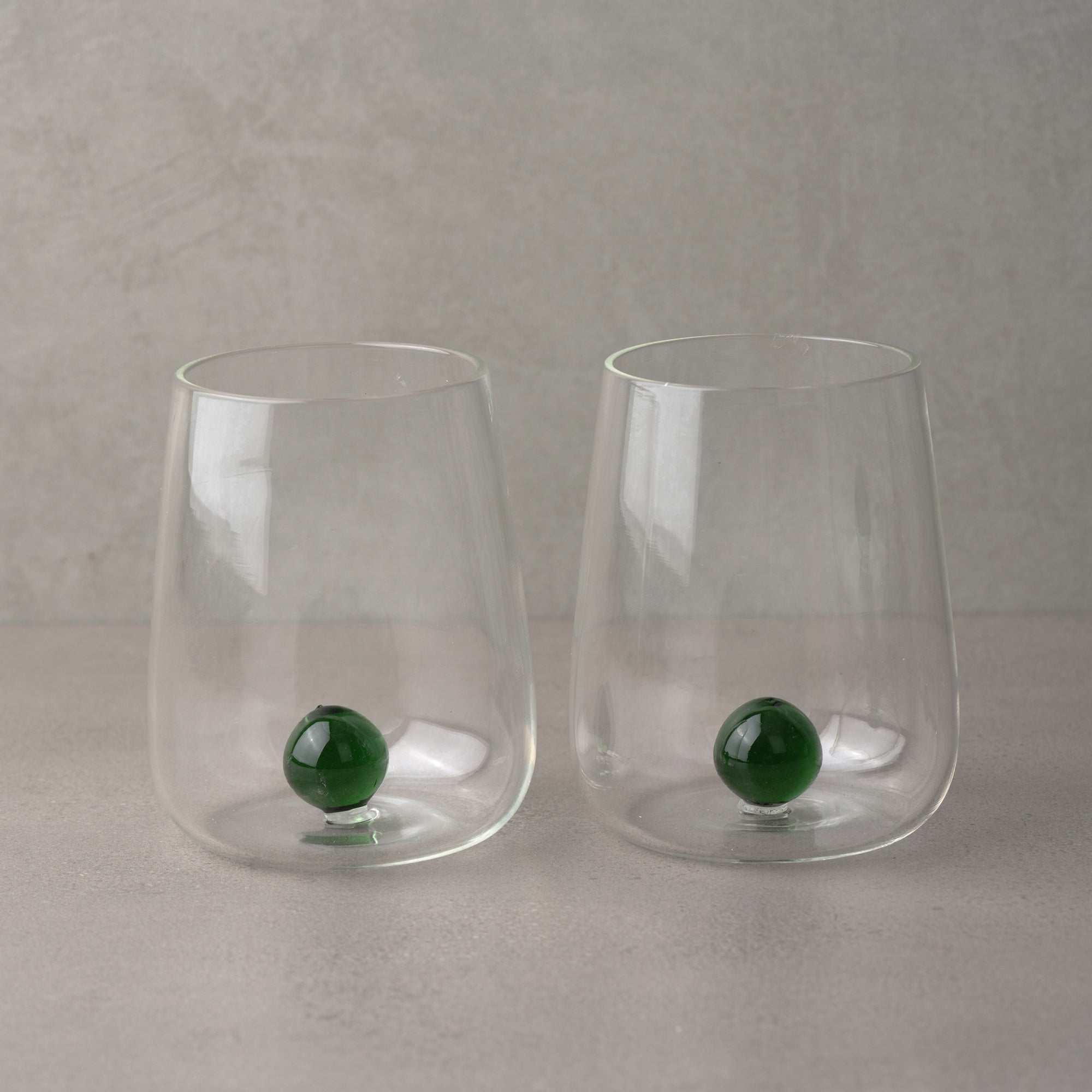 Handblown Encased Green Orb Drinking Glasses - Set of 2