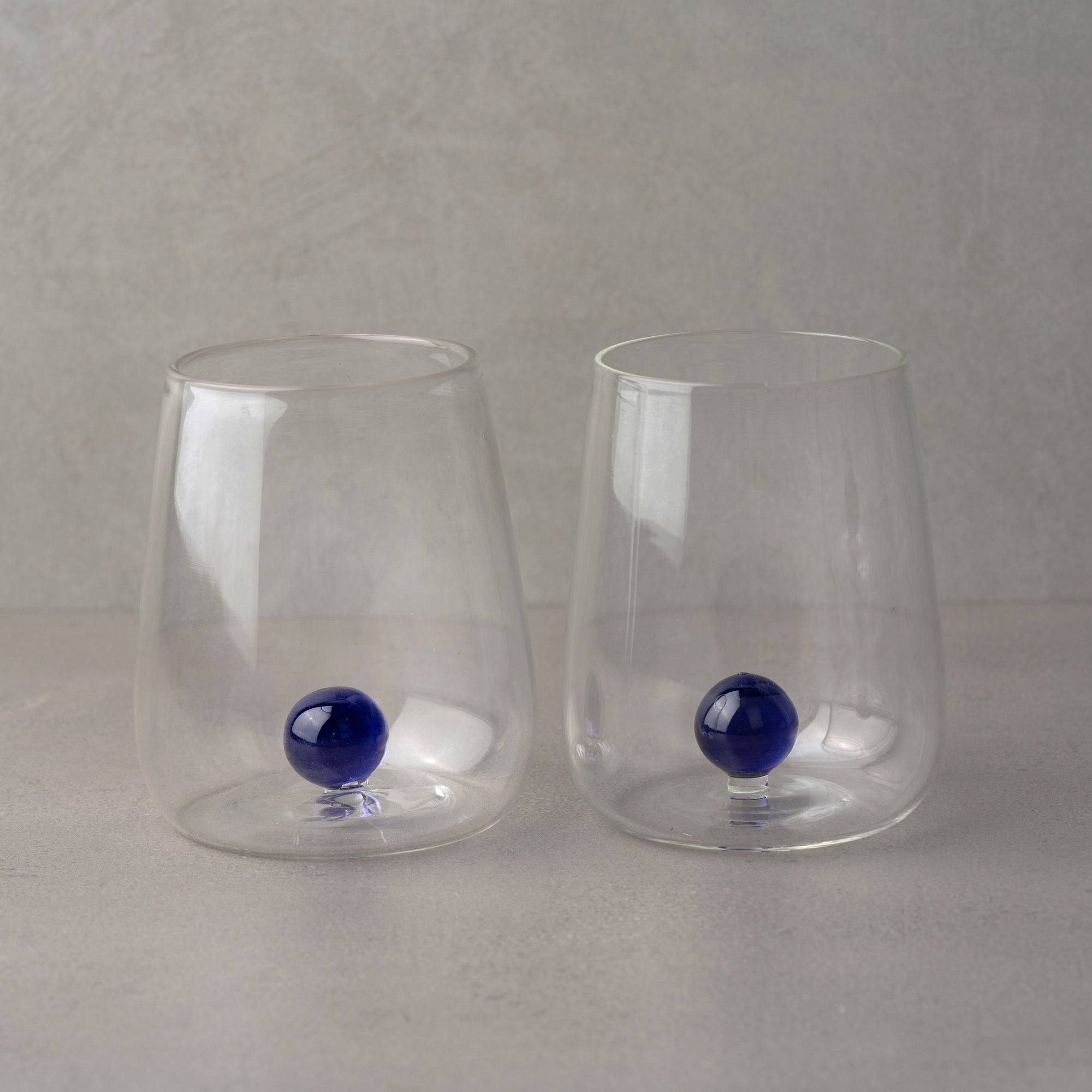 Handblown Encased Blue Orb Drinking Glasses - Set of 2