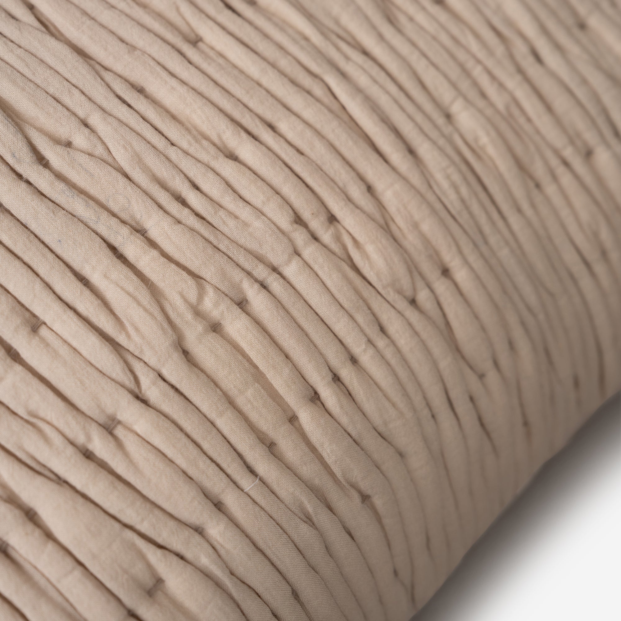 Ruched Beige Cotton Cushion Cover