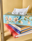 Magnolia Blue Hand-Painted Rectangular Metal Tissue Box Cover