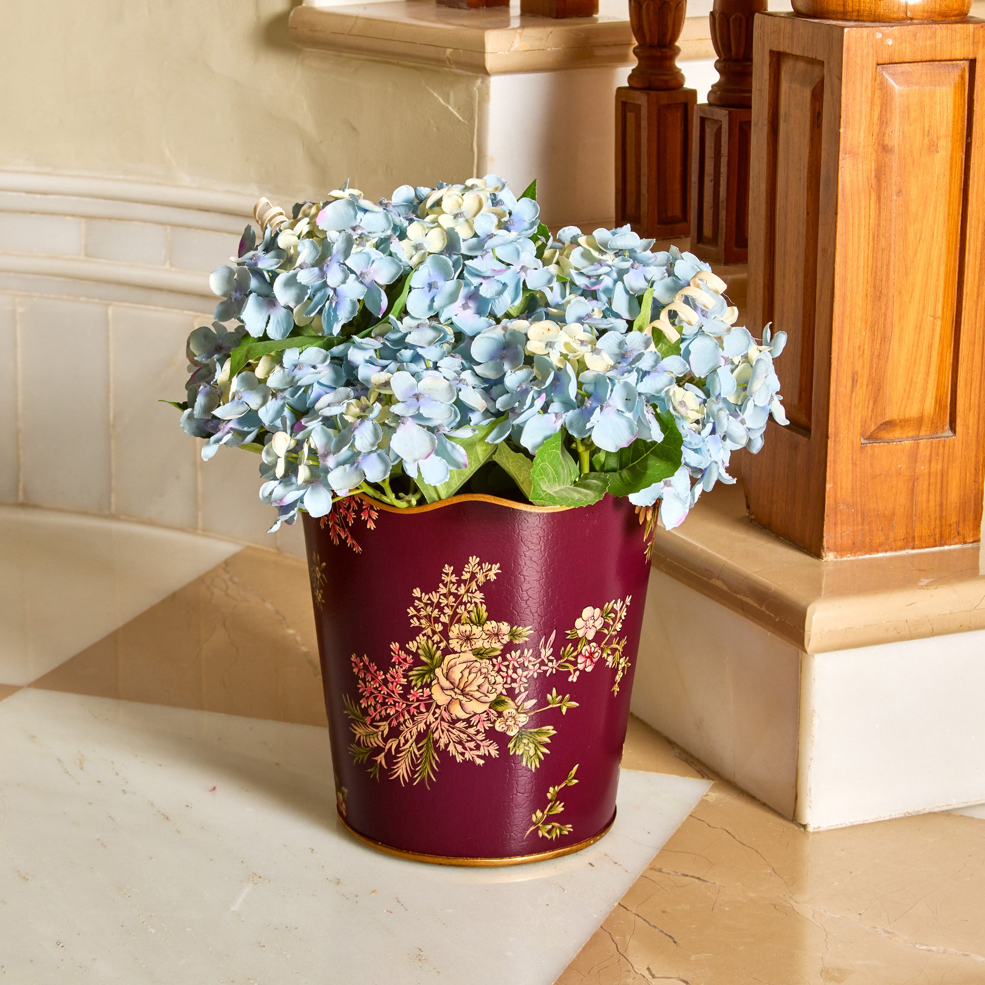 Rosa Maroon Hand-Painted Metal Planter &amp; Wastepaper Bin