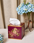 Rosa Maroon Hand-Painted Square Metal Tissue Box Cover