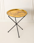 Sakura Black & Gold Hand-Painted Round Metal Tray with an Attached Stand