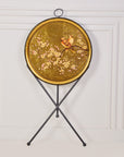 Sakura Black & Gold Hand-Painted Round Metal Tray with an Attached Stand