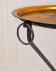 Sakura Black & Gold Hand-Painted Round Metal Tray with an Attached Stand