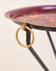 Rosa Maroon Hand-Painted Round Metal Tray with an Attached Stand