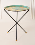 Magnolia Light Blue Hand-Painted Round Metal Tray with an Attached Stand