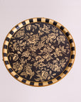 Peony Black Hand-Painted Round Metal Tray with Attached Stand