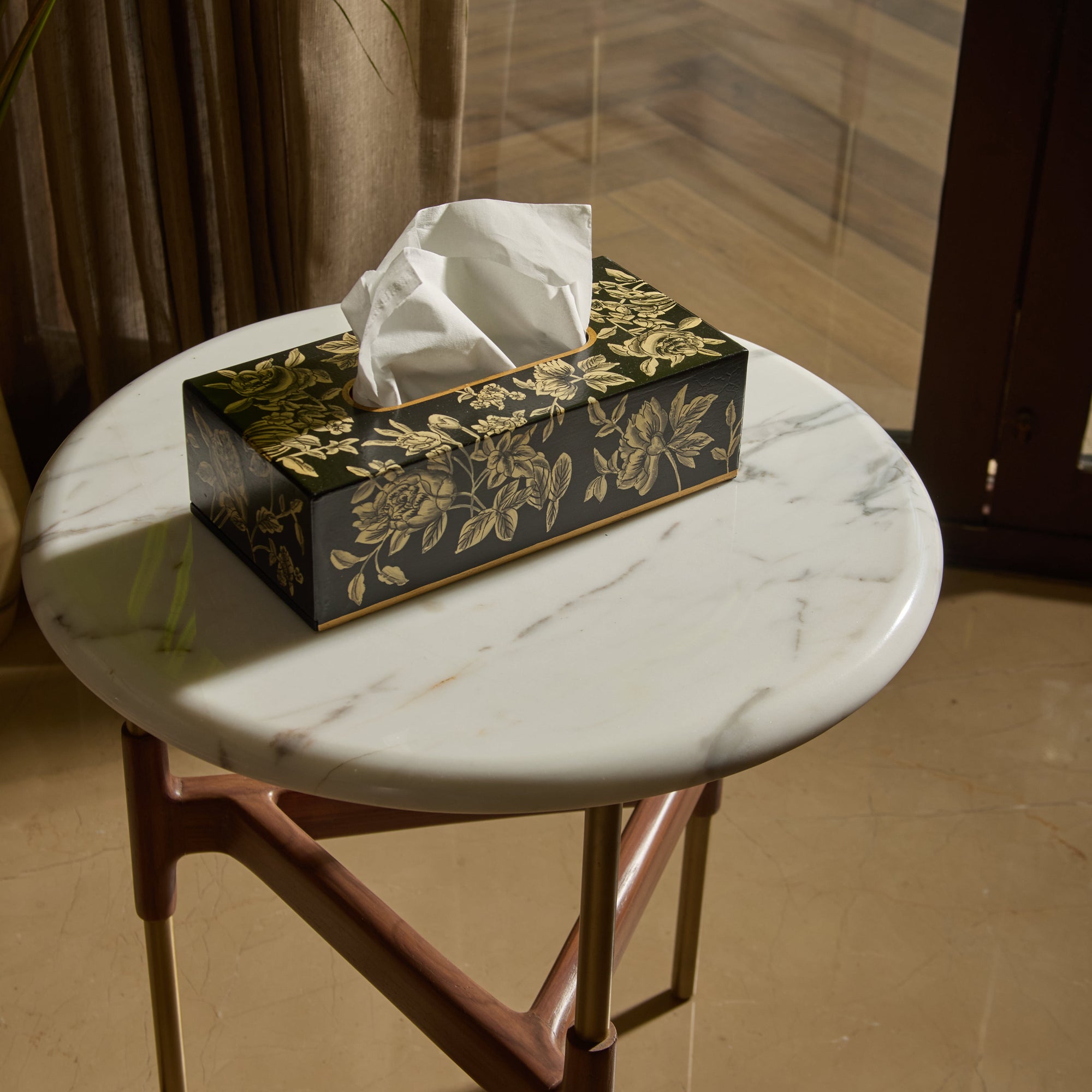 Peony Black Hand-Painted Rectangular Metal Tissue Box Cover