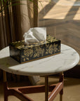 Peony Black Hand-Painted Rectangular Metal Tissue Box Cover