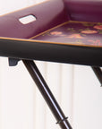 Rosa Maroon Hand-Painted Rectangular Metal Tray with an Attached Stand