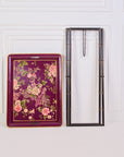 Rosa Maroon Hand-Painted Rectangular Metal Tray with an Attached Stand