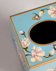 Magnolia Blue Hand-Painted Square Metal Tissue Box Cover