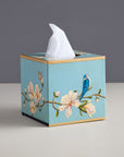 Magnolia Blue Hand-Painted Square Metal Tissue Box Cover