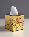 Sakura Gold Hand-Painted Square Metal Tissue Box Cover