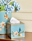 Magnolia Blue Hand-Painted Square Metal Tissue Box Cover