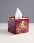 Rosa Maroon Hand-Painted Square Metal Tissue Box Cover