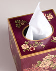 Rosa Maroon Hand-Painted Square Metal Tissue Box Cover