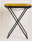 Sakura Black & Gold Hand-Painted Rectangular Metal Tray with an Attached Stand