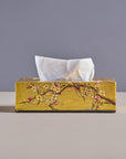 Sakura Gold Hand-Painted Rectangular Metal Tissue Box Cover