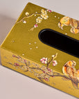 Sakura Gold Hand-Painted Rectangular Metal Tissue Box Cover