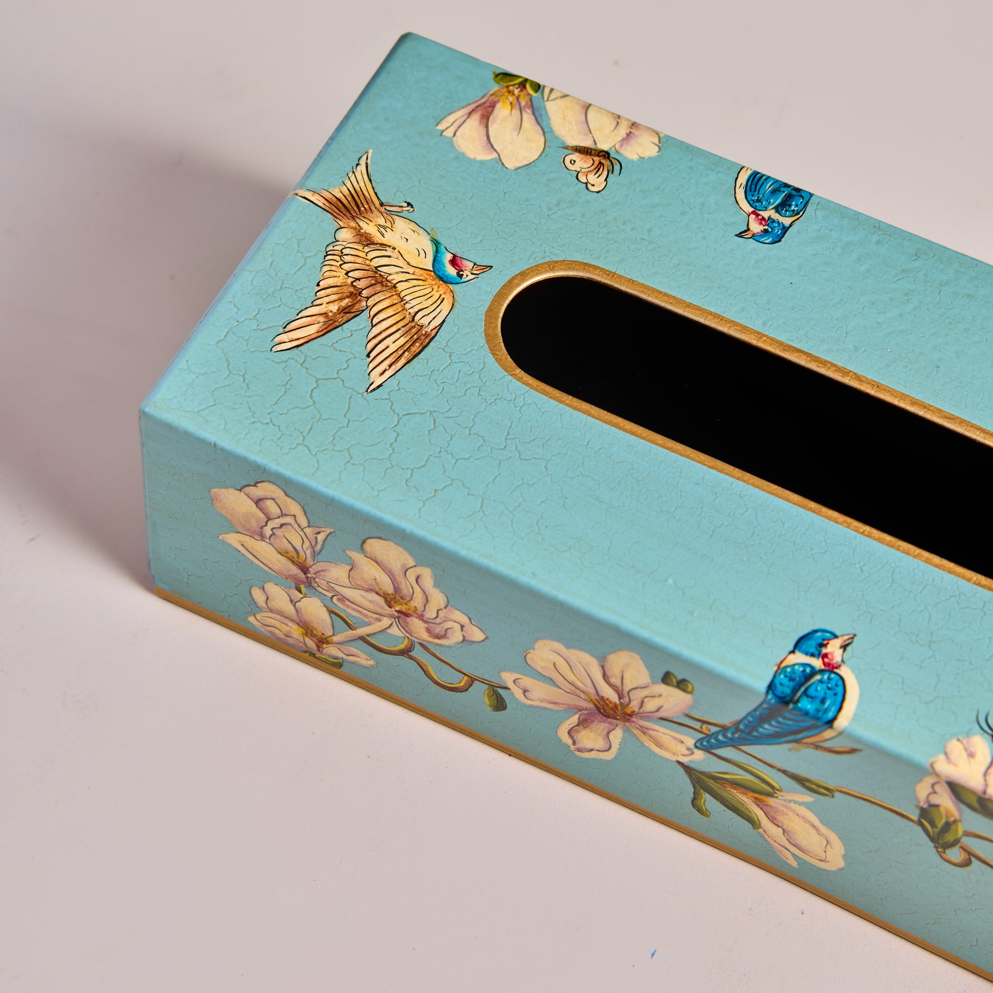 Magnolia Blue Hand-Painted Rectangular Metal Tissue Box Cover