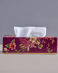 Rosa Maroon Hand-Painted Rectangular Metal Tissue Box Cover