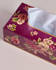 Rosa Maroon Hand-Painted Rectangular Metal Tissue Box Cover