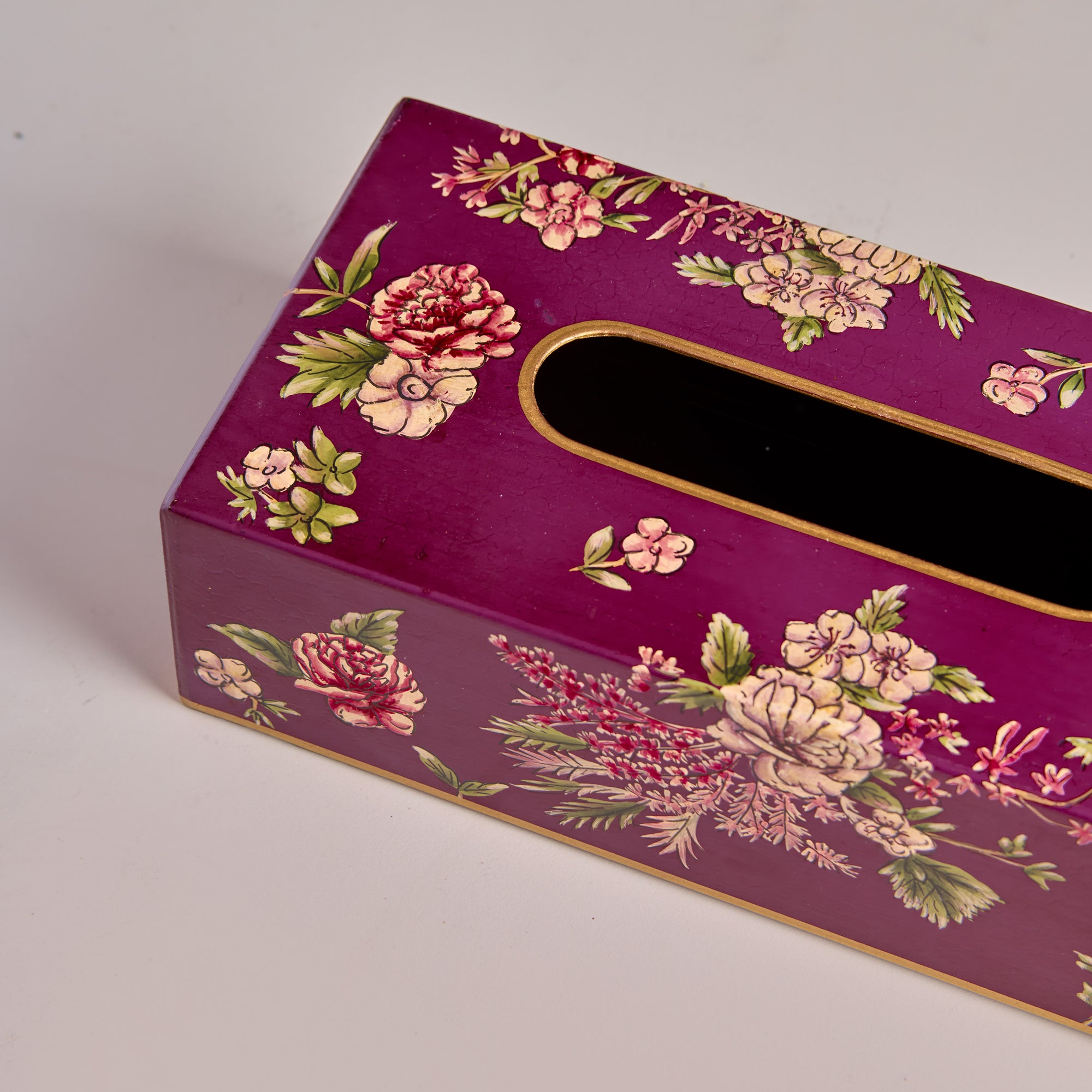 Rosa Maroon Hand-Painted Rectangular Metal Tissue Box Cover